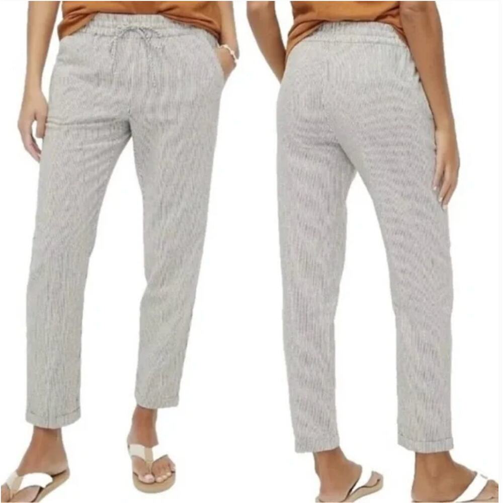 J. Crew Striped Linen Cotton Blend Drawstring Pant Black White AY192 Size 10